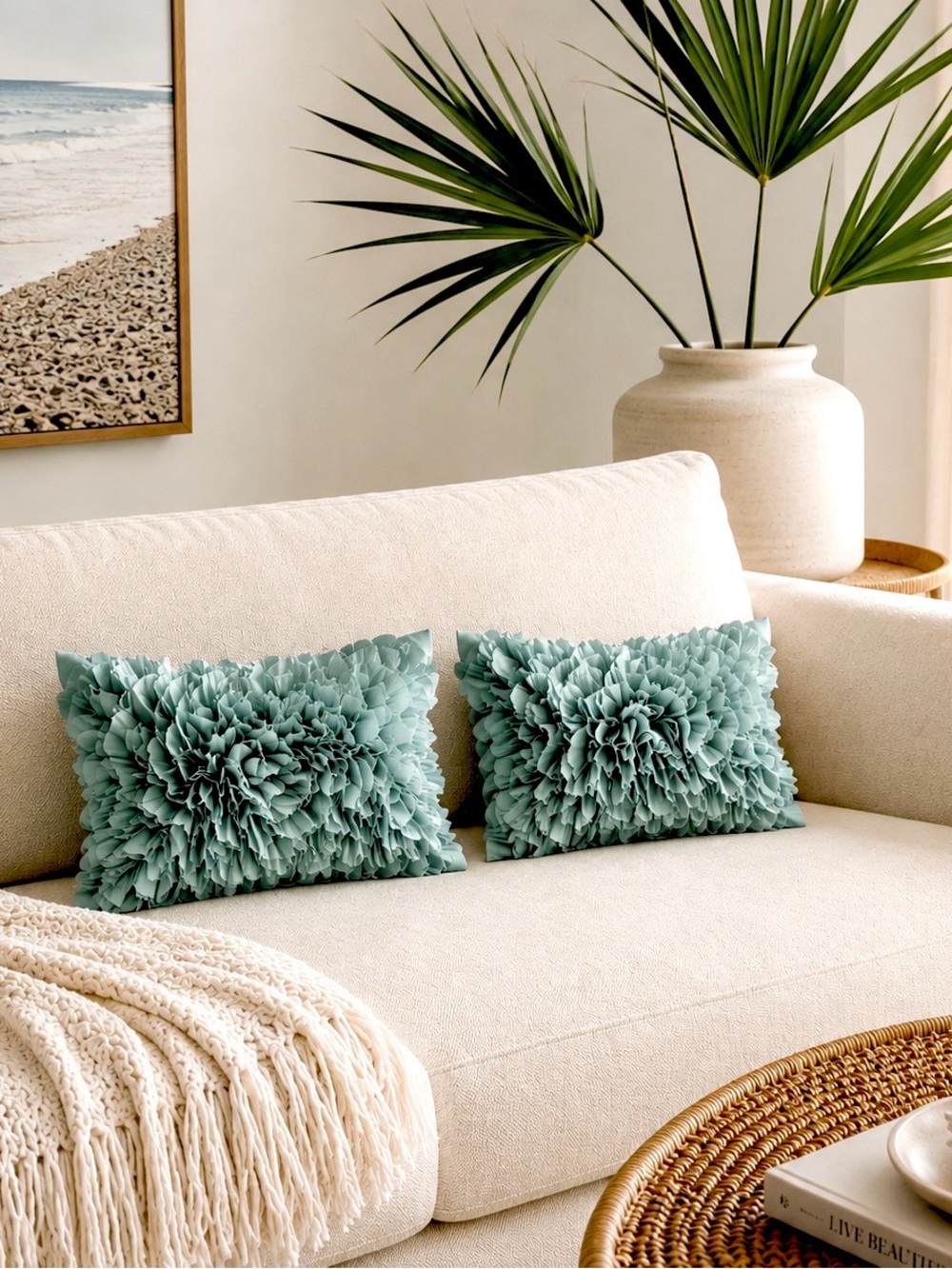 Z Gallerie Aquamarine Teal Satin Rose Rectangle Throw Pillows Set of 2 Like New